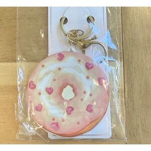 Compact Mirror Bag Keychain‎ Key FOB Heart Sprinkle Pink Donut Round NWT